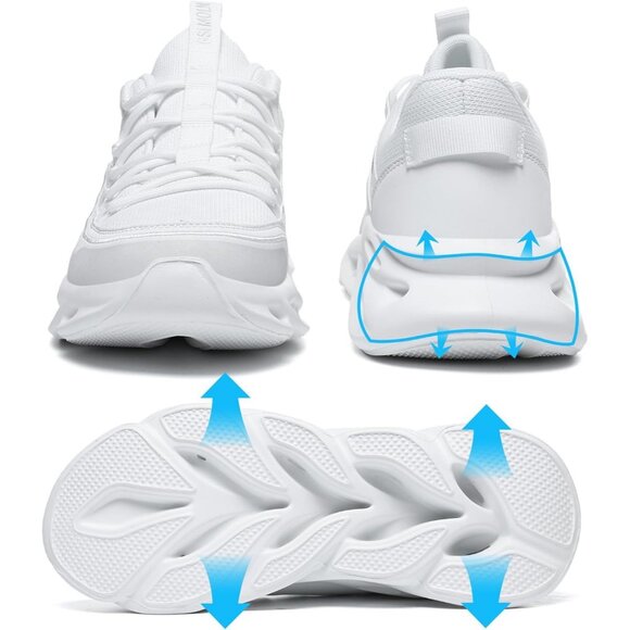 Men's All White Walking Running Tennis Cross Training Sneakers Athletic Shoes - Picture 6 of 8